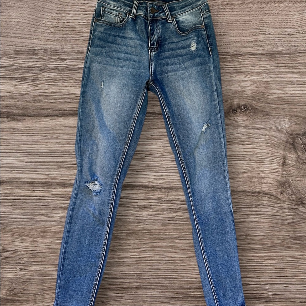 Fashion Nova Distressed Blue Skinny Jeans size 3 junior